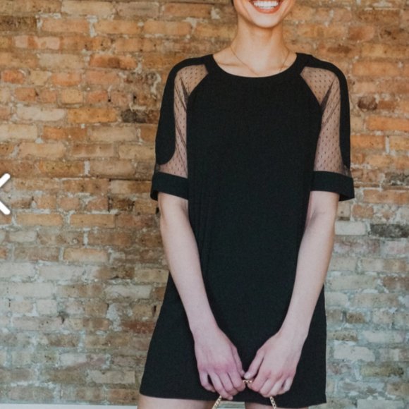 NWT Sheer Sleeve Black Mini T-Shirt Dress - Picture 6 of 8
